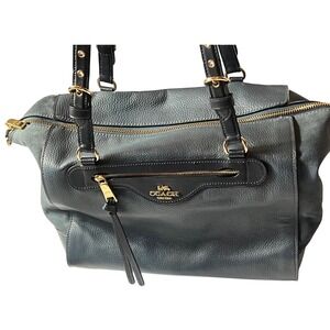 Coach Kleo Carryall Bag Teal‎ and Navy Blue Pebbled Leather Suede Handbag